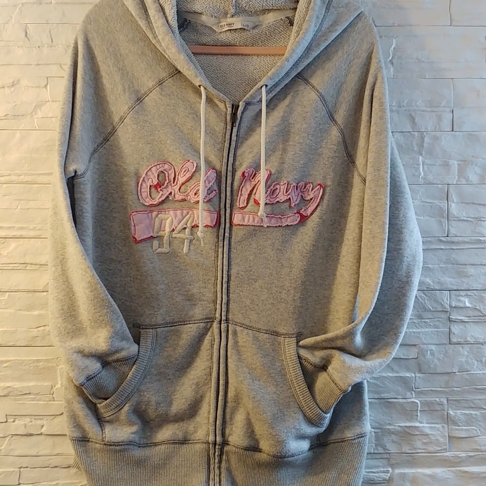 Old Navy Zip-Up Hoodie – Size XL – Grey w/ Pink Logo - Picture 2 of 7